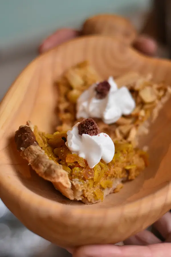 Hand-carved bowl with dessert